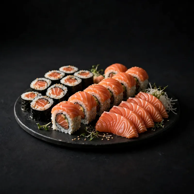 A platter of salmon sushi