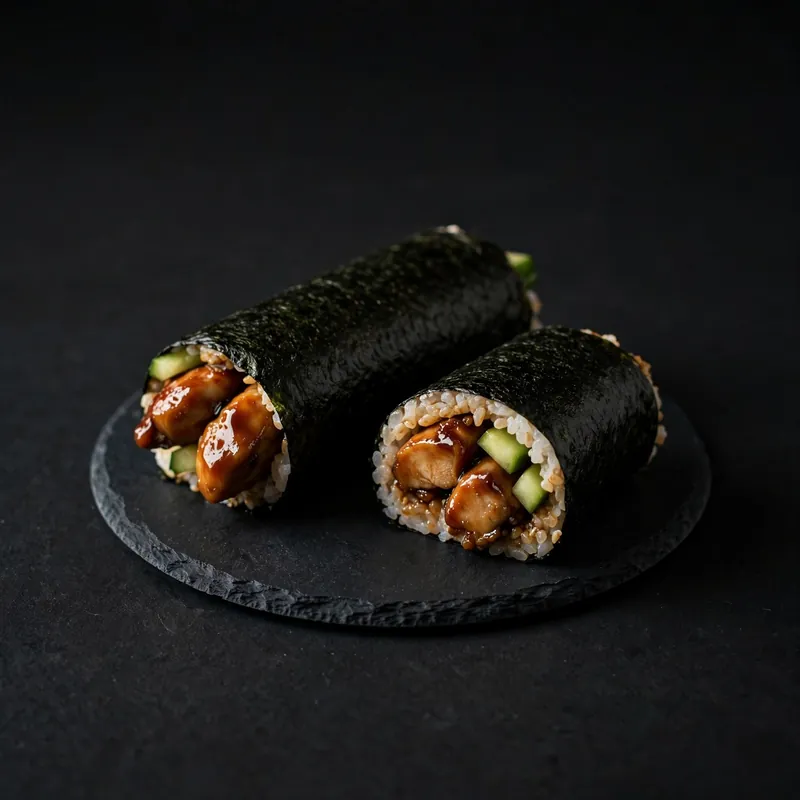 Teriyaki chicken and cucumber rolls
