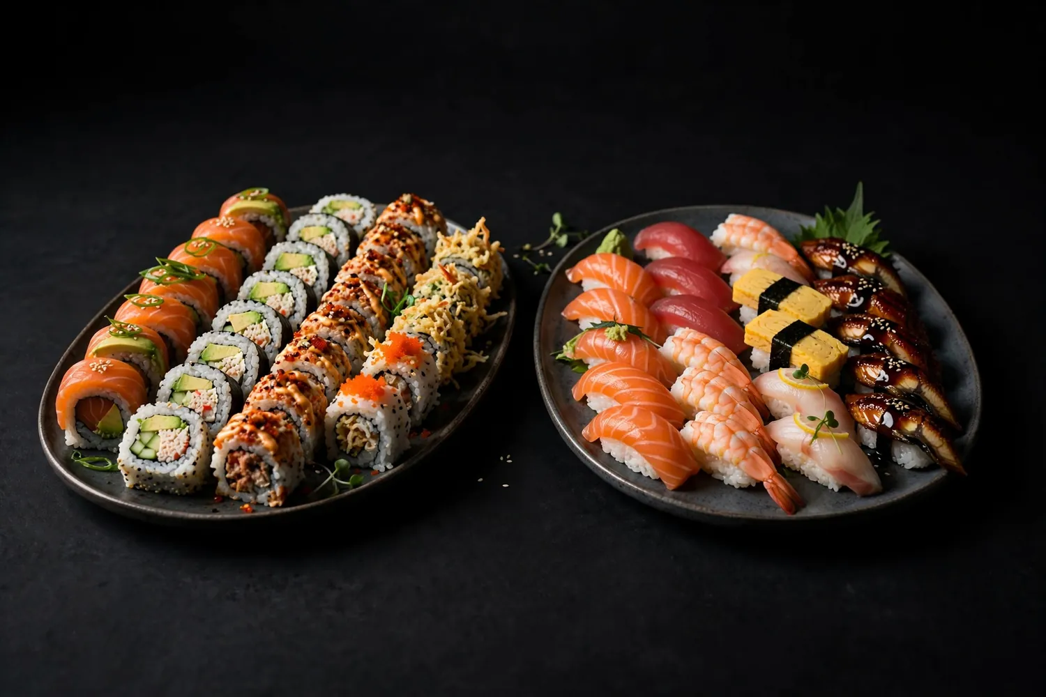 Two sushi party platters