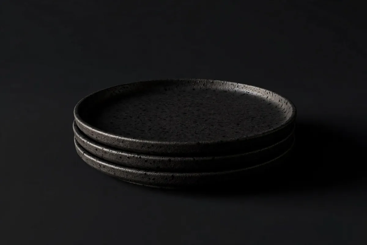 A stack of dark plates