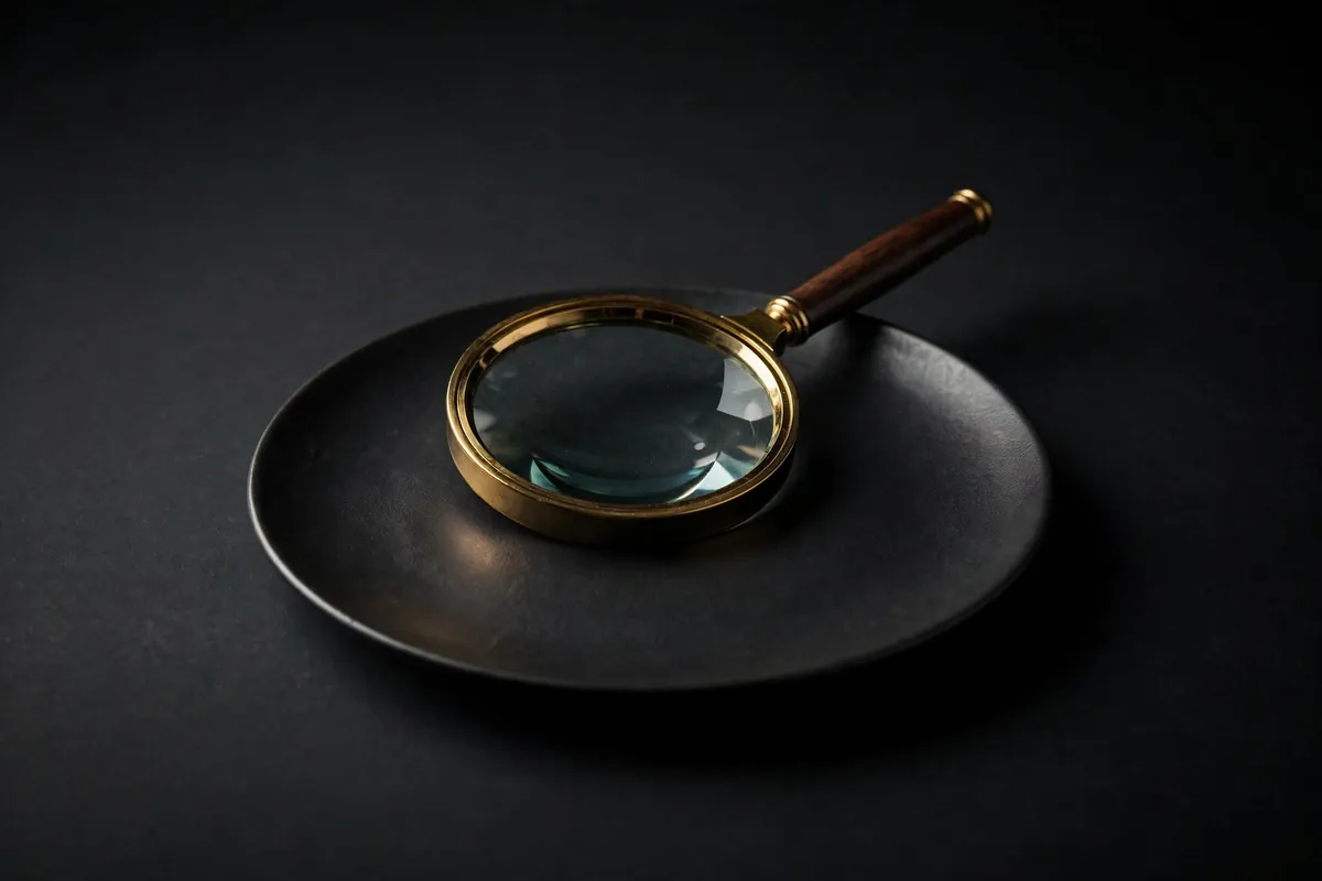 A magnifying glass on a dark plate